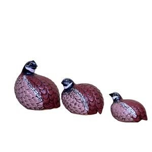 Vintage Arnels Ceramic Quail Partridge Hand Painted MCM Pottery Figurines Set